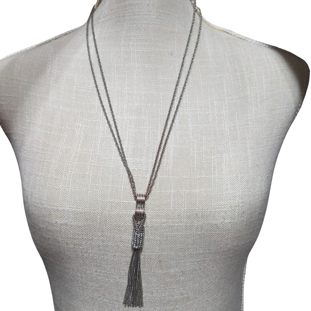 Nicole by Nicole Miller Necklace Womens OS Silver Tassel Rhinestone Y-Drop